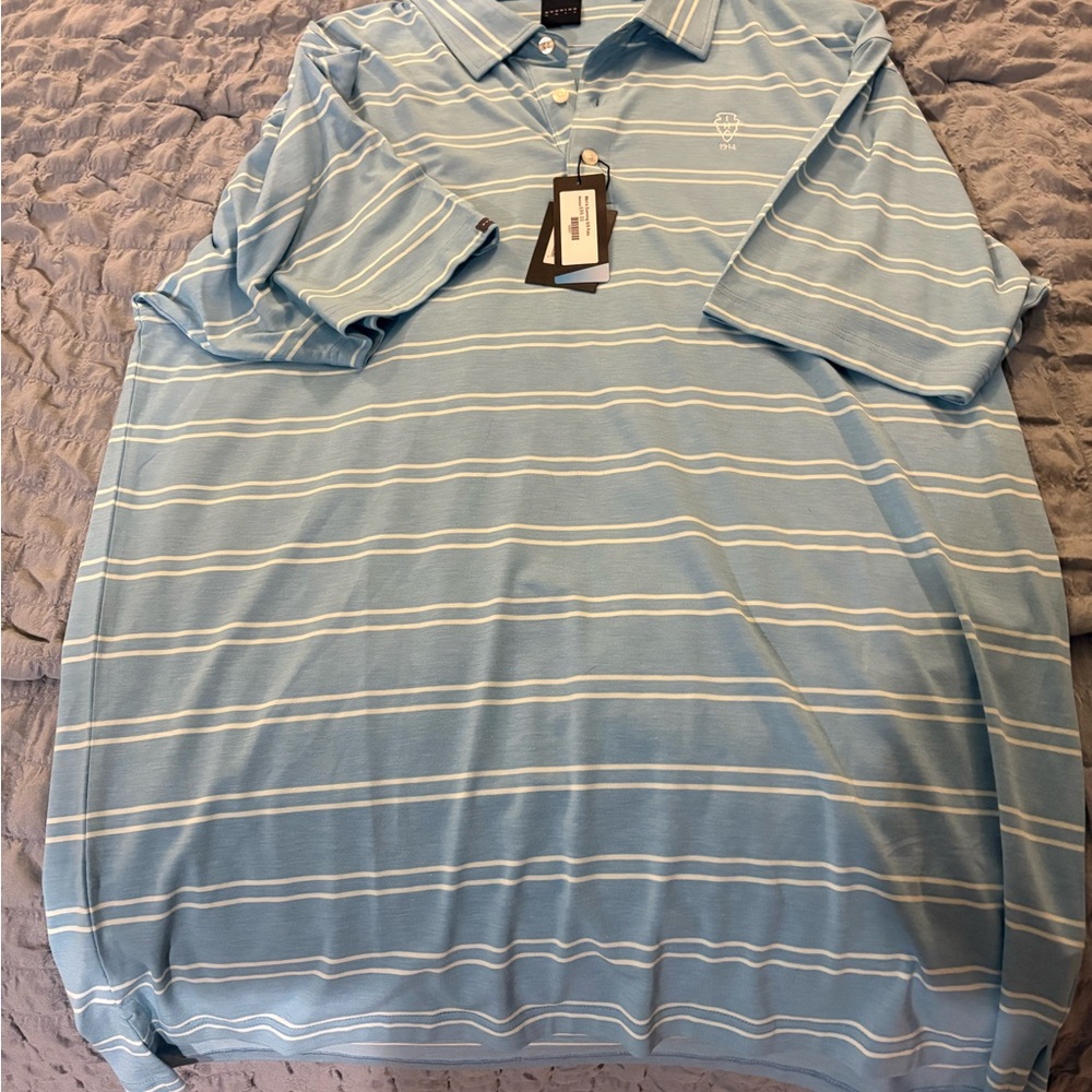 Men's Light Blue Stripe Polo Shirt - Classic Short Sleeve